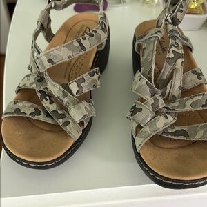 Clarks Gray and Black Sandals with Strappy Design